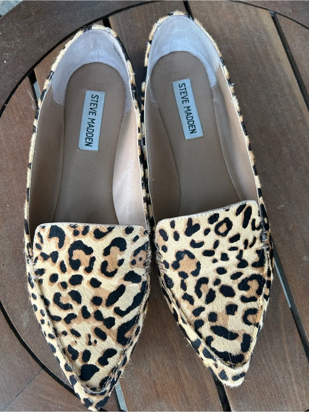 STEVE MADDEN Feather Leopard Calf Hair Pointed Toe Flats Loafers Size 8.5
